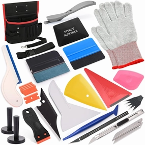 EHDIS Pro Vinyl Wraps Applicator Tool Window Tint Kit for Car Wrapping with Tool Pouch, Tinting Squeegee, Working Gloves,Wrap Stick,Plastic Scraper, Magnet Holder,Film Cutter vinyl accessories,turntable parts,record player tools,