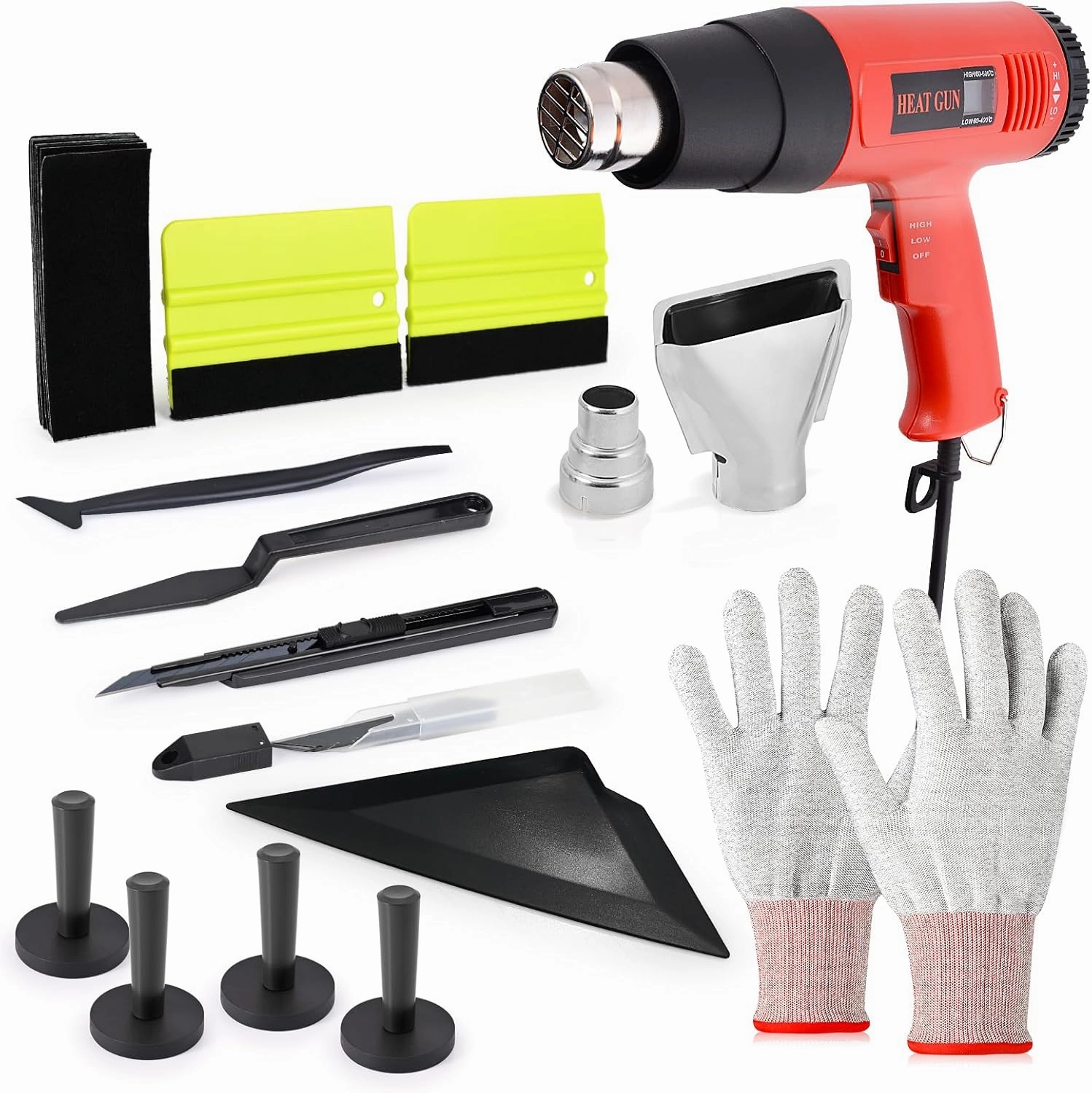 EHDIS Window Tint Kit Vinyl Wrap Tool with Heat Gun,Vinyl Scraper,Shank Gasket Squeegee,Working Gloves,Curves Slot Tint Tool for Car Wrapping,Window Film,Graphics,Decal Installation vinyl accessories,turntable parts,record player tools,