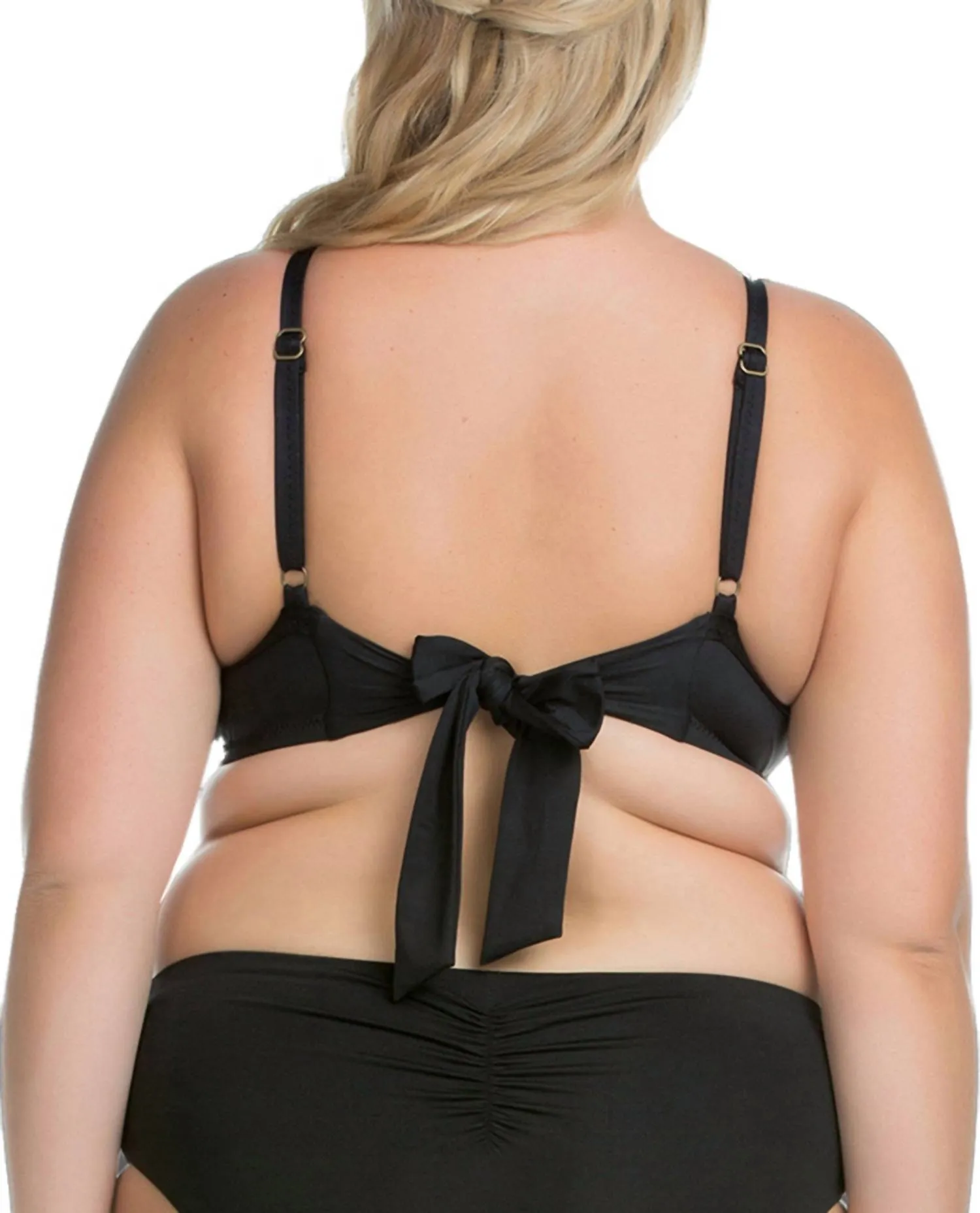 Electric Current Macrame High Neck Halter Bikini Top - Plus In Black