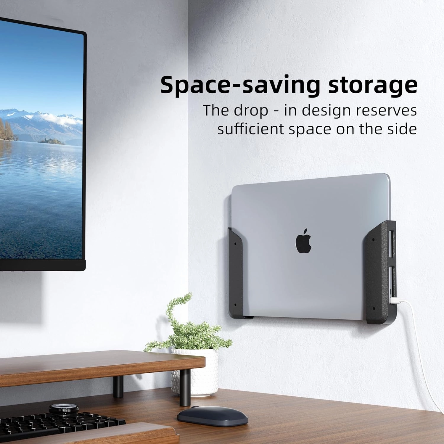 ELETIUO Wall & Under Desk Laptop Mount Holder with Adhesive & Screws in,1.02"/ 26 mm Thick,Anti-Scratch Pads,Universal for MacBooks,Surface,Keyboards,Tablets,Switch &More