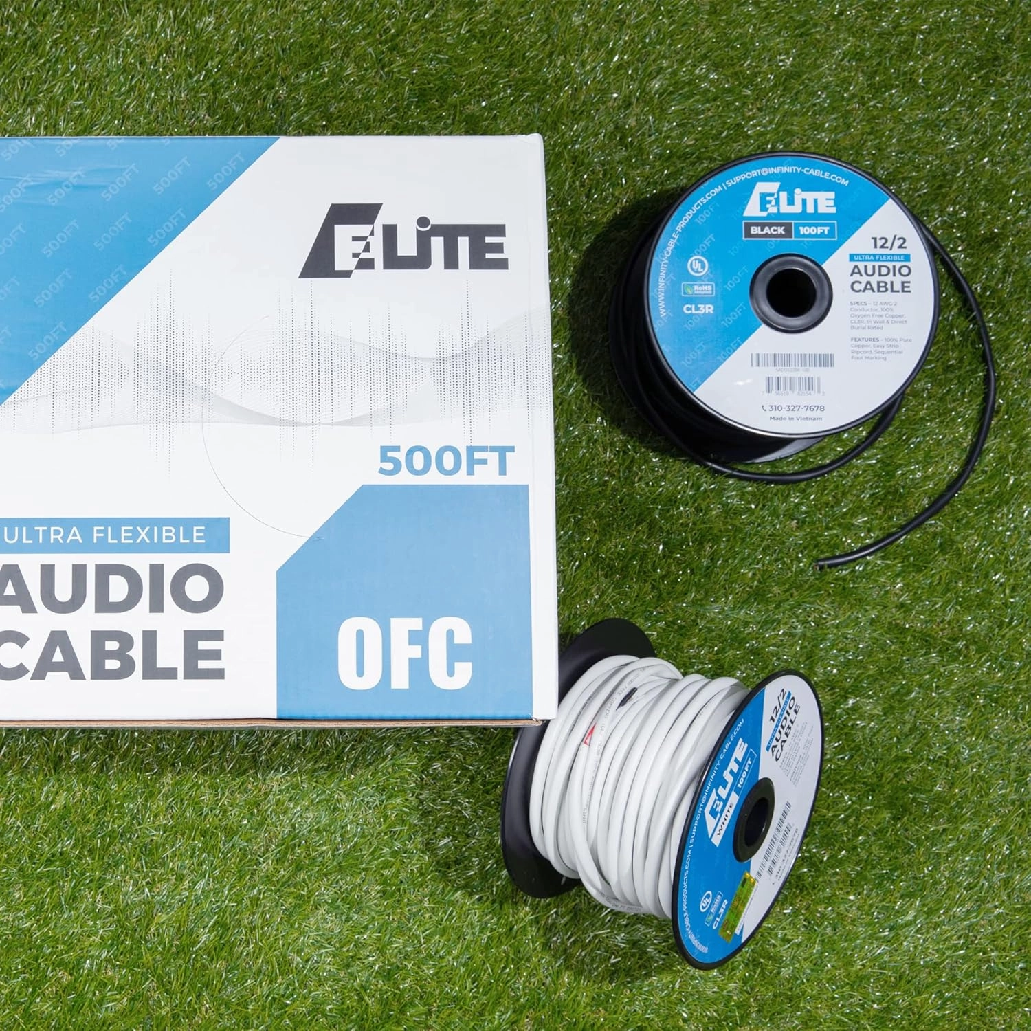 Elite 14/4 Speaker Wire, 14AWG/4-Conductor, UL Listed, CMR/CL3R, (Riser/in-Wall & Outdoor/In-Ground (Direct Burial)- 100% Oxygen Free Pure Bare Copper (OFC), 100ft Bulk Cable (105 Strands) Black