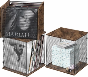 ELITEROO 2 Cube Storage Organizer Vinyl Record Holder, Grid Wooden Record Crate, Stackable Album Storage for Vinyl Records, Lp Storage Box Case Record Cabinet, Rustic Brown vinyl storage,record holder,LP organizer,