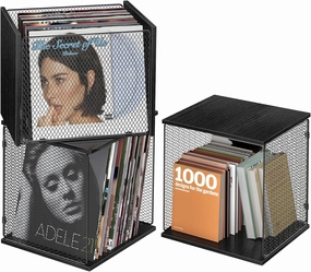 ELITEROO Storage Organizer Vinyl Record Holder, Grid Wooden Record Crate, Stackable Album Storage for Vinyl Records, Lp Storage Box Case Record Cabinet, Rustic Black vinyl storage,record holder,LP organizer,
