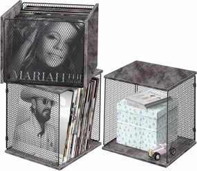 ELITEROO Vinyl Record Holder, Stackable Vinyl Record Storage Box, Wood Cube Organizer Book Crate Bin for Magazine, Files, Albums, Toys, Rustic Grey vinyl storage,record holder,LP organizer,