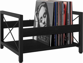 ELITEROO Vinyl Record Holder, Wooden Record Crate Fits 7 -12 Records, Vinyl Shelf Holds up to 50-100 Albums, DVDs, CDs or Files Wood Book Storage Stand Desktop Organizer Box (Black) vinyl storage,record holder,LP organizer,