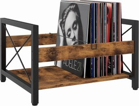 ELITEROO Vinyl Record Holder, Wooden Record Crate Fits 7 -12 Records, Vinyl Shelf Holds up to 50-100 Albums, DVDs, CDs or Files Wood Book Storage Stand Desktop Organizer Box, Rustic Brown vinyl storage,record holder,LP organizer,