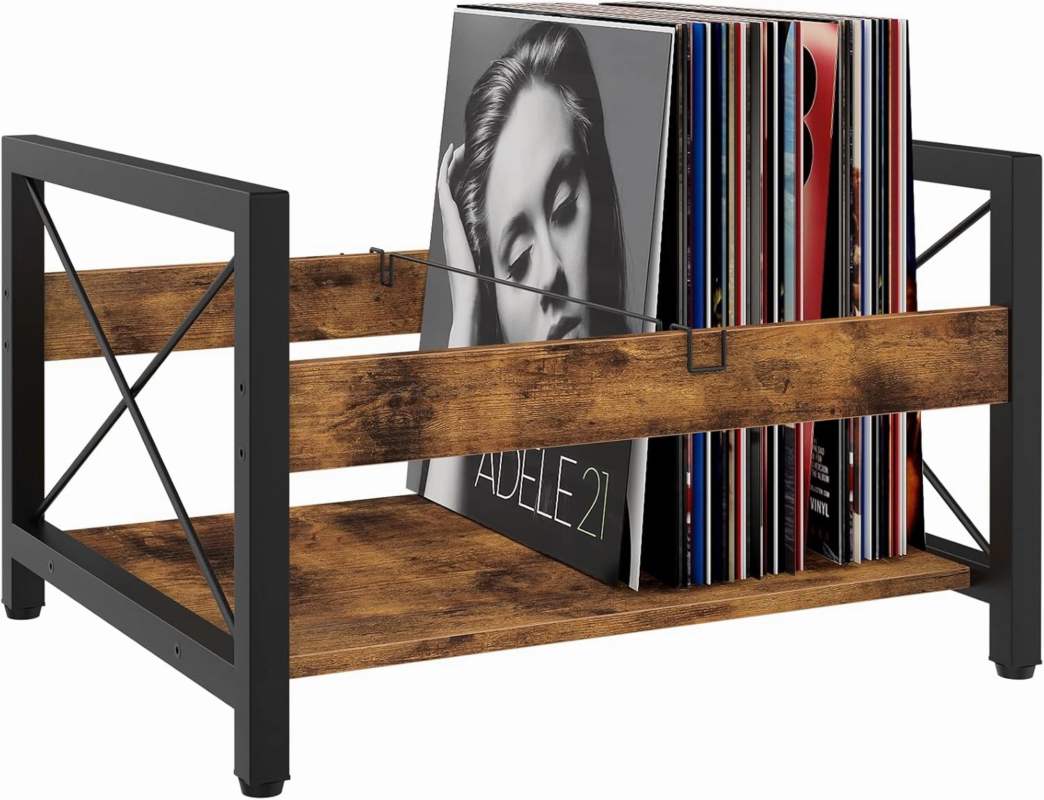 ELITEROO Vinyl Record Holder, Wooden Record Crate Fits 7 -12 Records, Vinyl Shelf Holds up to 50-100 Albums, DVDs, CDs or Files Wood Book Storage Stand Desktop Organizer Box, Rustic Brown vinyl storage,record holder,LP organizer,