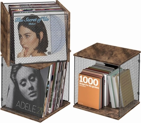 ELITEROO Vinyl Record Storage, DIY Stackable Album Storage Box, Holds 40-55 Records, Wooden Cube Organizer Crate, Record Cabinet for Vinyl, Books, Magazine, Rustic Brown vinyl storage,record holder,LP organizer,