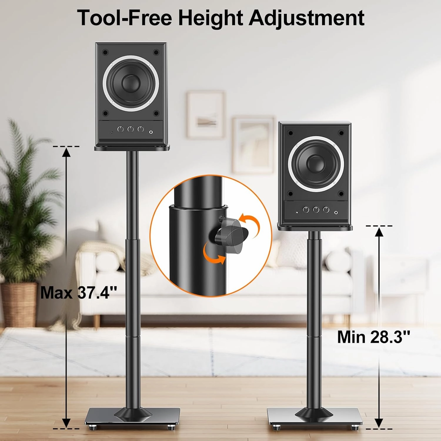 ELIVED Universal Speaker Stands Height Adjustable 28"-37.4", Bookshelf Speaker Stand Pair for Satellite Studio Large Speakers Up to 22 lbs, Surround Sound Speaker Stand with Cable Management, Black