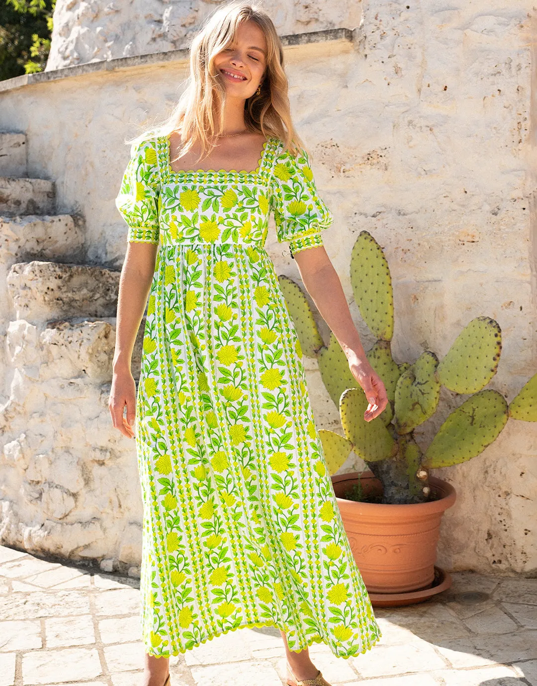 Elizabeth Dress - Lime Border