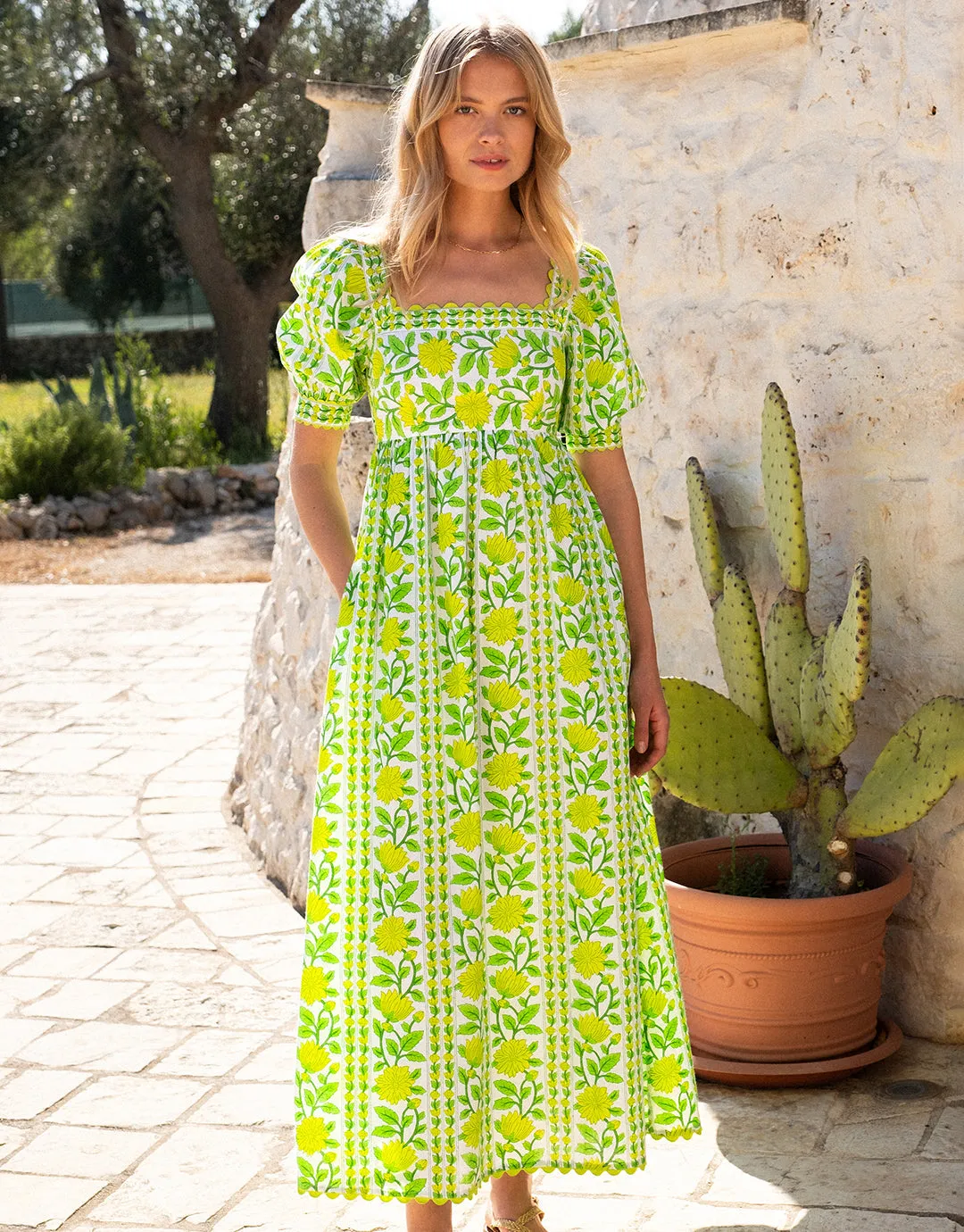 Elizabeth Dress - Lime Border