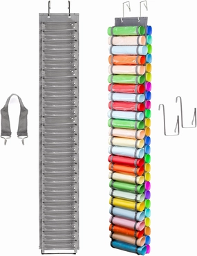 Elsjoy 50-Compartment Vinyl Roll Holder with Hooks and Strap, Wall Mounting Hanging Vinyl Roll Organizer Storage Rack for Home, Craft Room vinyl storage,record holder,LP organizer,
