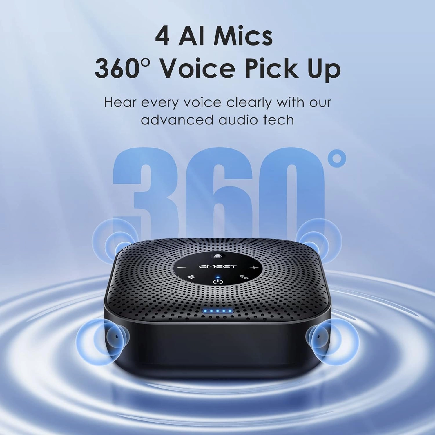 EMEET Conference Speakerphone M0 Plus, 4 AI Mics 360 Voice Pickup, Noise Reduction, USB C Speaker, Bluetooth Conference Speaker for 8 People w/Daisy Chain for 16 Compatible with Leading Software
