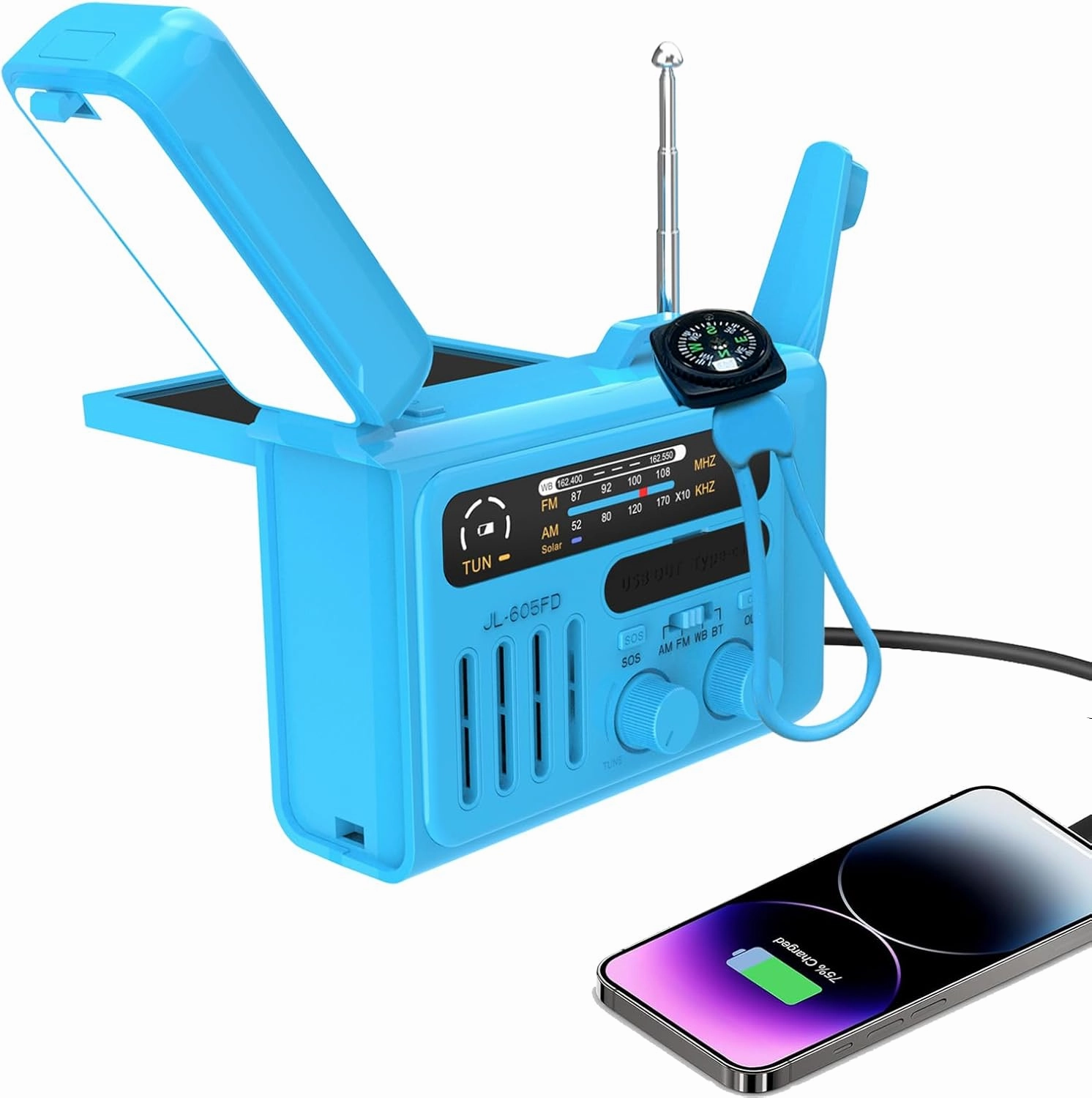 Emergency Crank Weather Radio,Hand Crank Radio, Solar AM/FM/NOAA Weather Portable Radio with Flashlight, Bluetooth Speaker, SOS Alert for Home OutdoorsCompass for Camping Survival network audio player,digital streamer,audio file player,