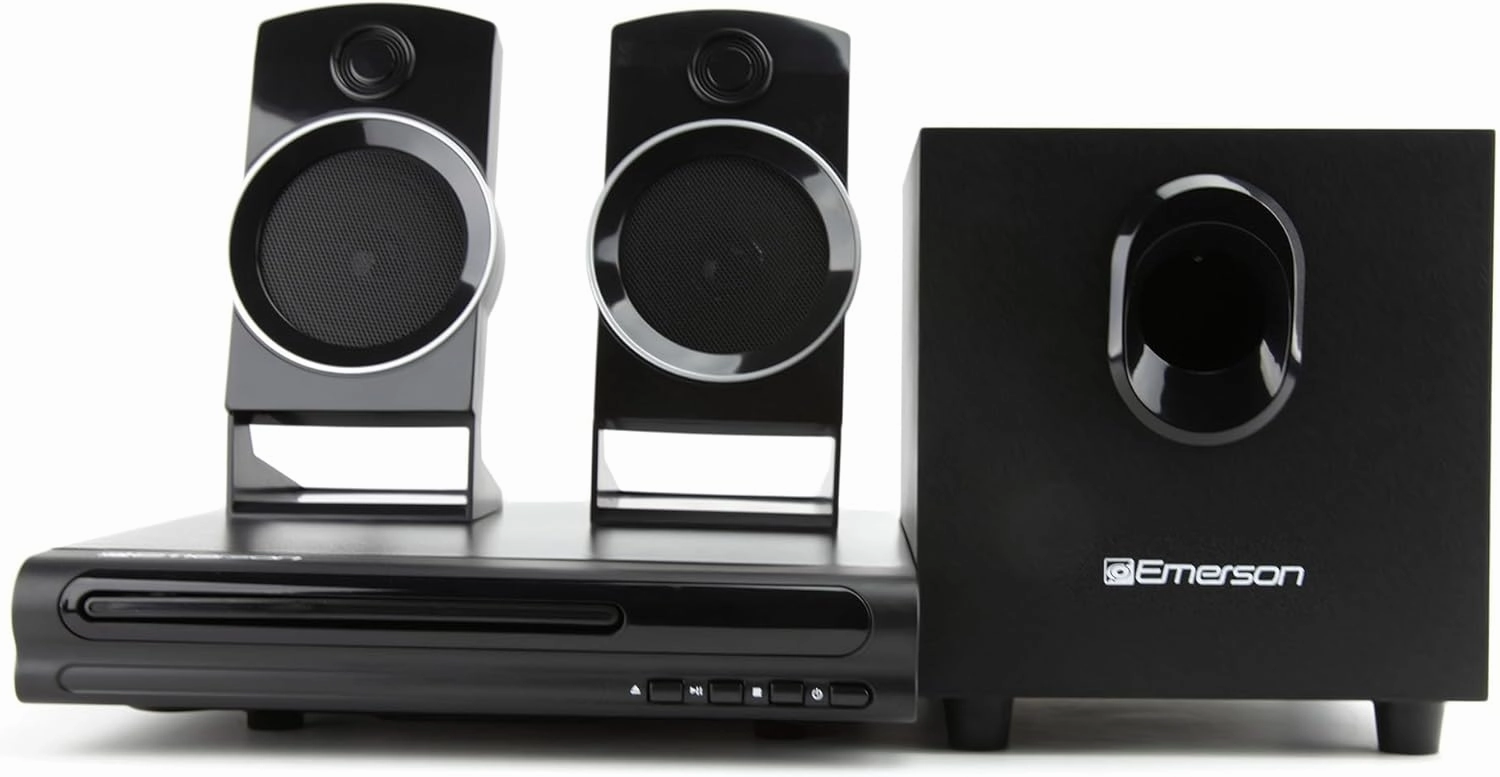 Emerson ED-8050 2.1 Channel Home Theater DVD Player and Surround Sound System with Subwoofer, HDMI Output, USB Playback, and Dual Speakers  Ideal for Immersive Movie and Music Experience surround sound system,cinema audio kit,5.1 surround package,