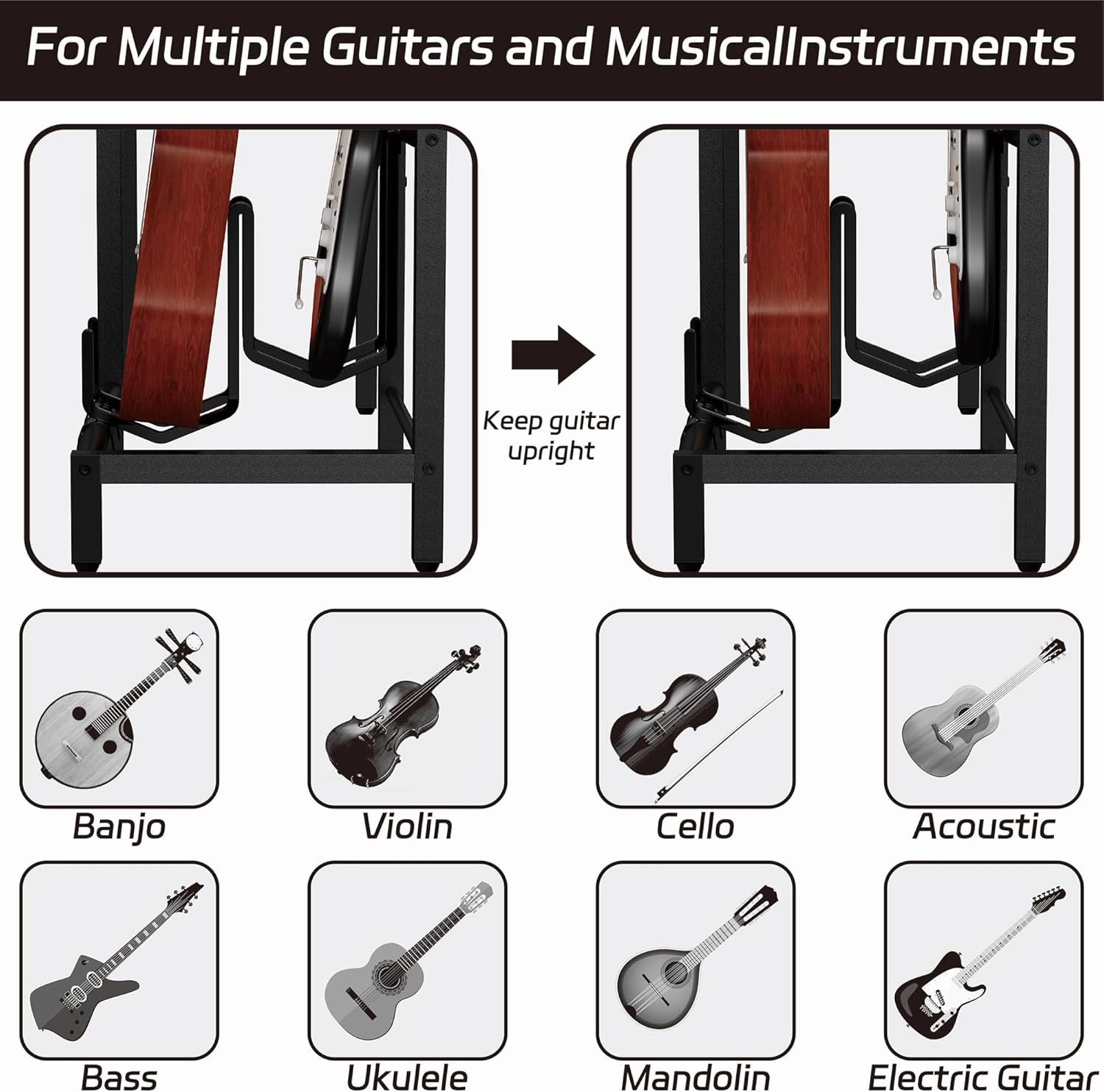 End Table with Guitar Stand,Record Player Stand,Vinyl Records Storage,2-Tier Guitar Stand for Acoustic,Turntable Stand for Music Studio,Grey