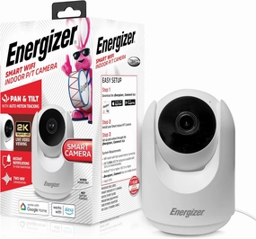 Energizer Smart 2K Indoor Pan & Tilt Wired Camera, Motion Tracking, Two-Way Audio, Night Vision, Instant Notifications, Recording, App, Hub-Free Wi-Fi Connection, Compatible with Alexa & Google Home smart audio hub,voice control speaker,Alexa compa