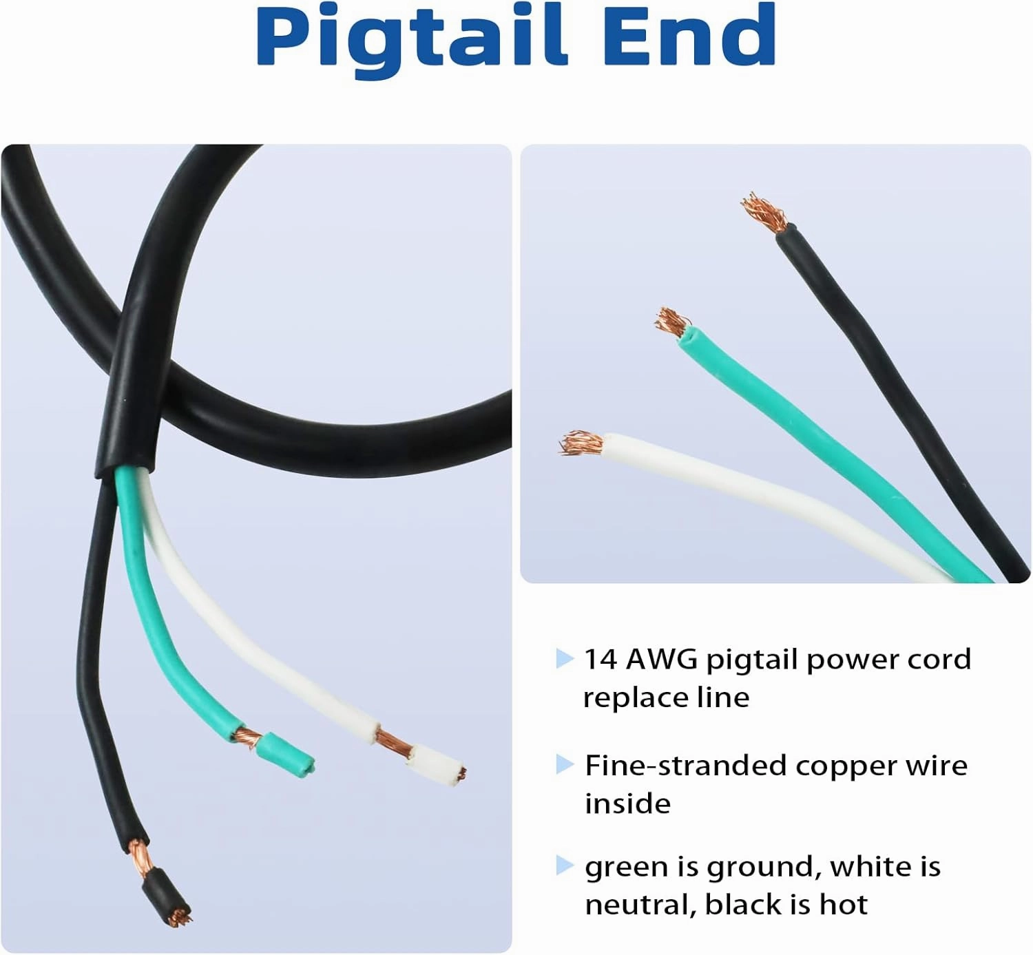 EP 2 Pack 6 ft 14/3C SJTW Appliance and Power Tool Cord, 14 Gauge 3 Prong Heavy Duty Replacement Power Supply Cord Cable, 110V 115V 120V AC Pigtail, 15A, 1875w