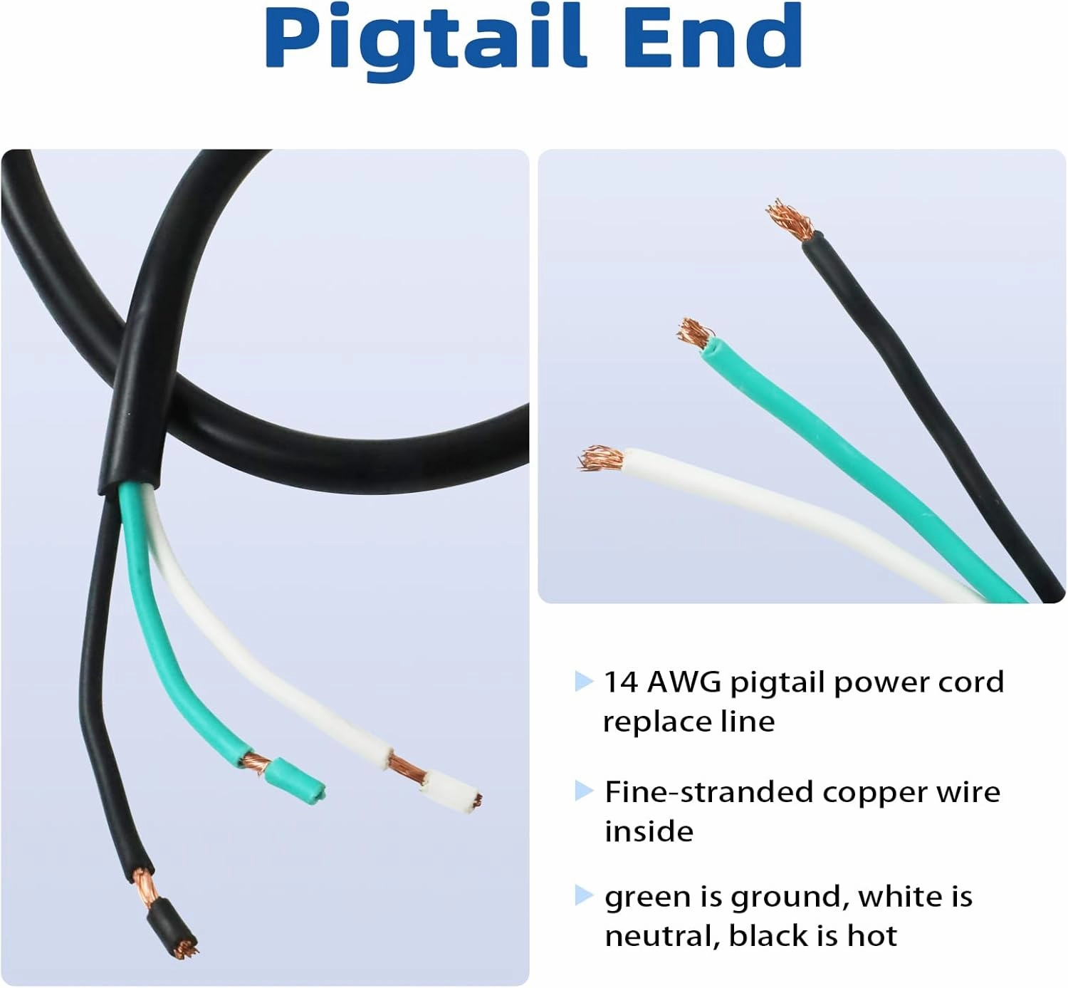 EP 2 Pack 9 ft 14/3C SJTW Appliance and Power Tool Cord, 14 Gauge 3 Prong Heavy Duty Replacement Power Supply Cord Cable, 110V 115V 120V AC Pigtail, 15A, 1875w