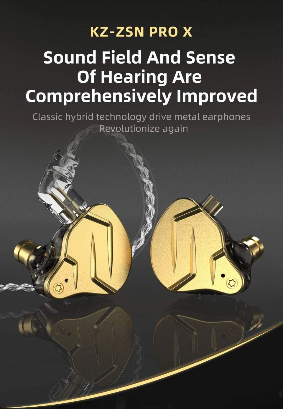 erjigo KZ ZSN PRO X Hybrid Banlance Armature with Dynamic in-Ear Earphone ERJIGO ZSNPROX 1BA 1DD HiFi Headset ZSNPRO X erabuds (Without Mic, Golden)