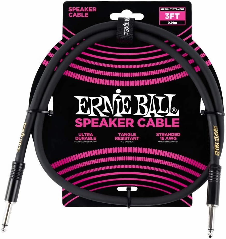 Ernie Ball Speaker Cable, Straight/Straight, 3ft, Black (P06071) speaker cable,audio wire,hi-fi speaker cord,