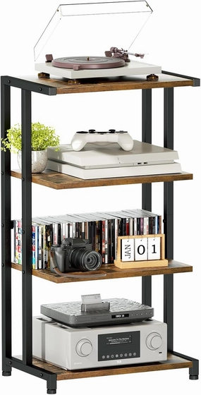 ERYTLLY 4-Tier AV Media Stand - Corner Game Console Shelf and Small Entertainment Stand - Audio Rack for TV, Small Media Console Organizer audio rack,hi-fi component stand,media shelf,