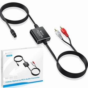 eSynic Professional Optical to RCA Converter Aluminium Alloy 192KHZ DAC Digital to Analog Audio Converter Portable Optical to RCA Adapter 2.1m/7ft Optical Audio RCA Cable for HDTV Blue-ray Players etc DAC,USB audio converter,digital to analog converter,