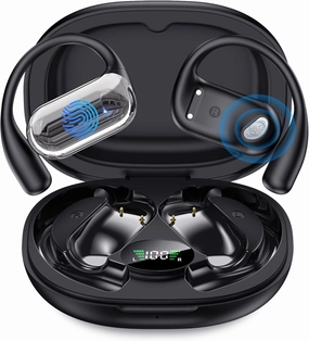 EUQQ Open Ear Bluetooth 5.4 Earbuds, Wireless Headphones Sport Over Earphones Built-in Mic with Ear Hooks 50H Playtime with LED Display Charging Case Ergonomic IPX7 Waterproof for Running Fitness over-ear headphones,closed back headphones,wireless studio c