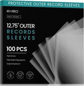 EVEO 100 Vinyl Record Sleeves Outer  Crystal Clear Outer Vinyl Sleeves LP Album Covers 12.75"x12.75" | Perfect Fit Protective 3 Mil Protection for Single & Double LPs - Archival Quality vinyl storage,record holder,LP organizer,