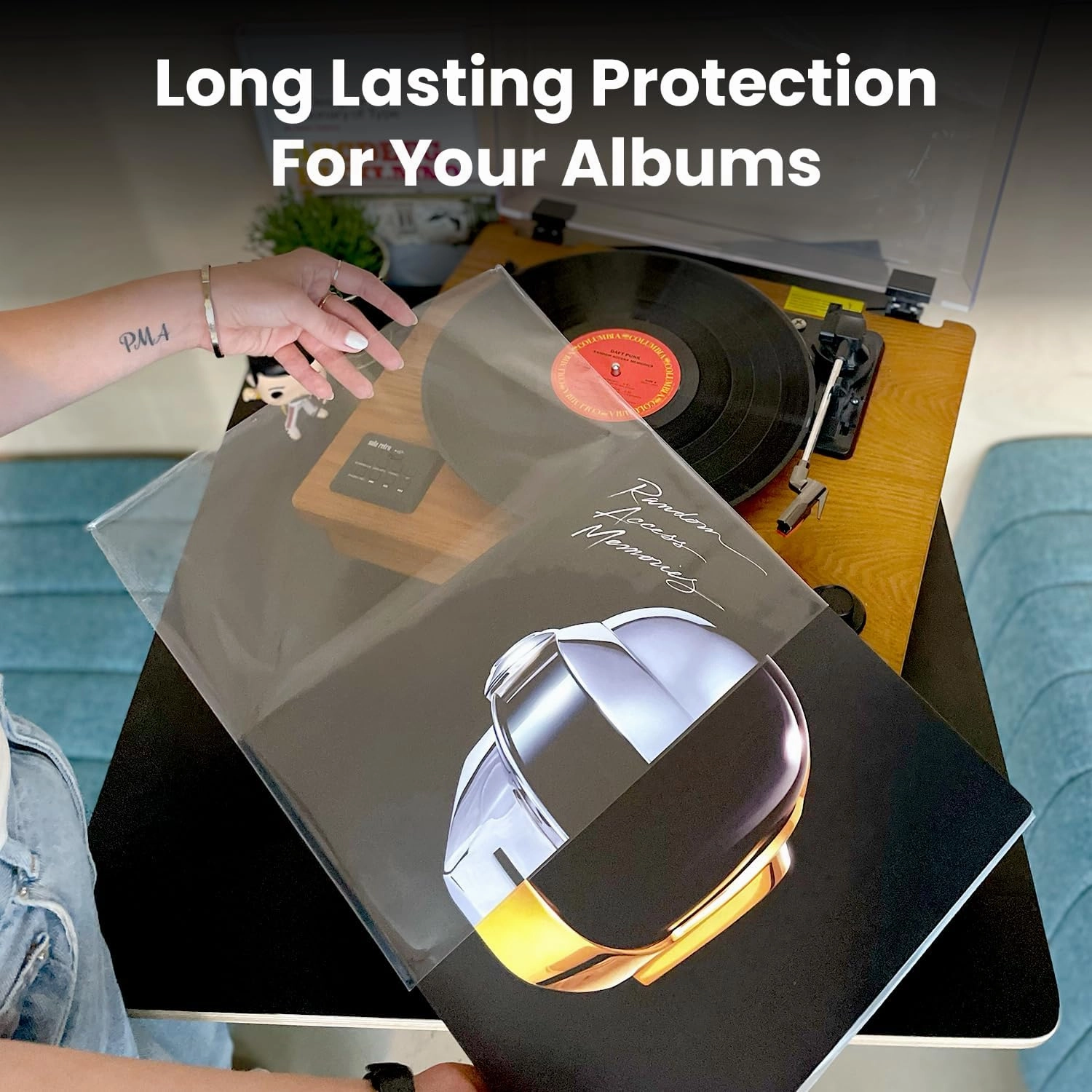 EVEO 100 Vinyl Record Sleeves Outer  Crystal Clear Outer Vinyl Sleeves LP Album Covers 12.75"x12.75" | Perfect Fit Protective 3 Mil Protection for Single & Double LPs - Archival Quality