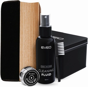 EVEO Vinyl Record Cleaning Kit - 4-in-1 Premium Vinyl Record Cleaner & Vinyl Cleaning Kit with Velvet Brush, Vinyl Cleaner Liquid, Duster & Turntable Stylus Gel record cleaning kit,vinyl cleaner,stylus brush set,