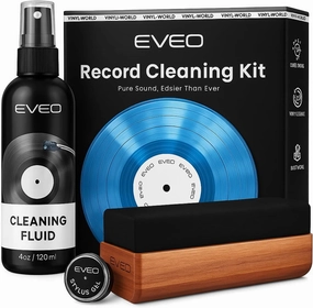 EVEO Vinyl Record Cleaning Kit - 4in1 Vinyl Record Cleaner Kit for Vinyl Records Albums. Vinyl Cleaner Includes XL Record Brush, Cleaning Liquid (4oz), Duster & Stylus Cleaning Gel - Archival Standard record cleaning kit,vinyl cleaner,stylus brush set,