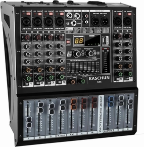 EX6 6-Channel Audio Interface Mixer with 99-bit DSP, Bluetooth 48V Phantom Power, 2x250W Amplifier (4 Ohm) for Studio Recording, DJ Mixing, Karaoke, Concert Party & Streaming power amplifier,stereo amp,hi-fi power amp,