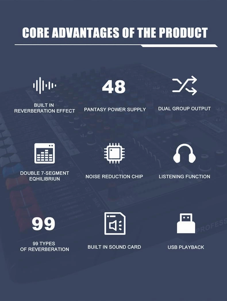 EX8 8-Channel Mixer and Sound Card Interface with Bluetooth/MP3, Dual 7 Band EQ 99 Reverb Effect for Home Studio, Podcast, Live - Desktop Digital Mixer Console for PC/DAW Recording