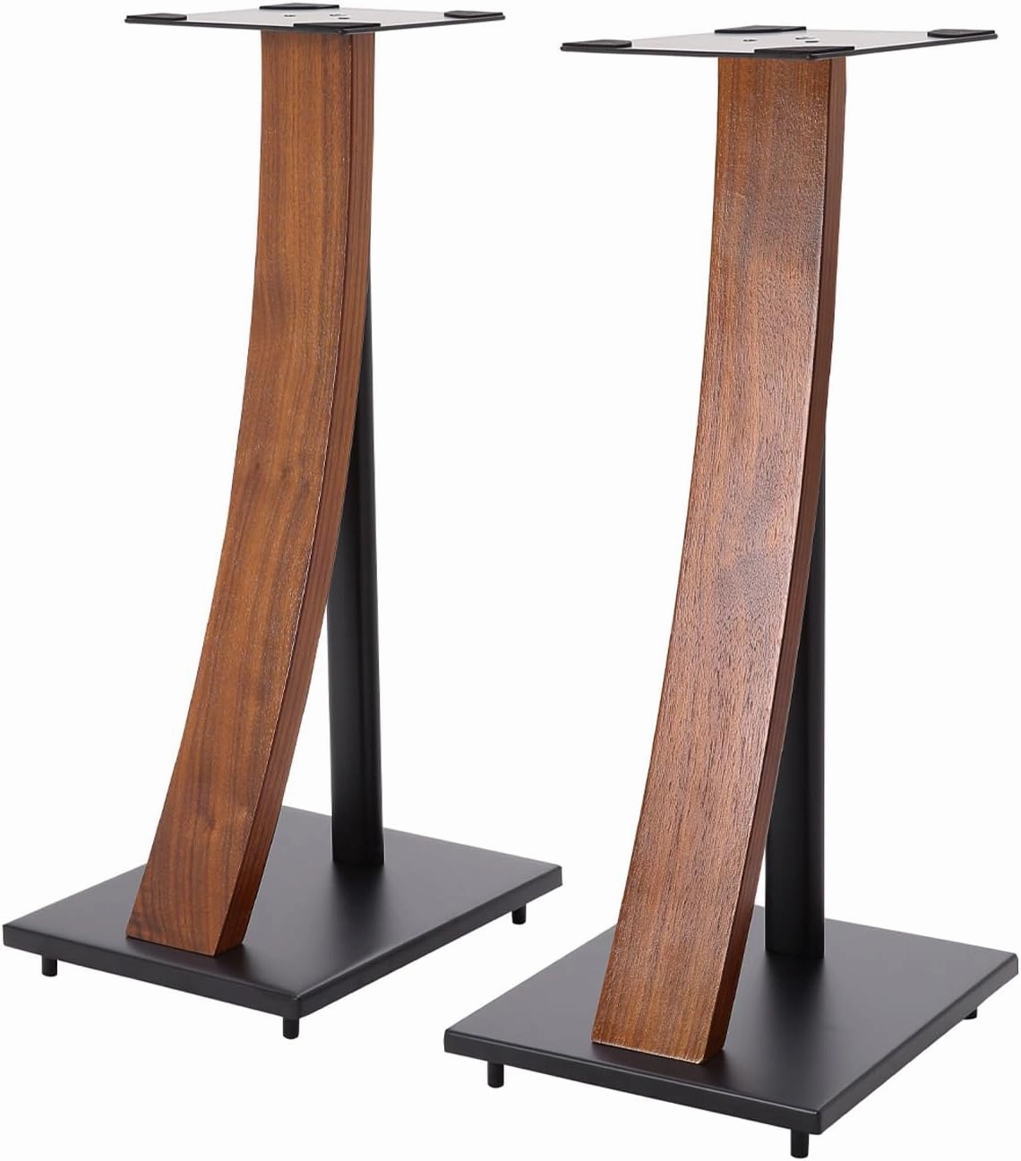 EXIMUS One Pair Fixed Height Universal Speaker Floor Stands with Real Wood - Walnut - 290 Series