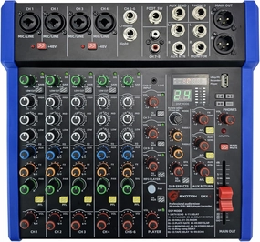 EXOTON Professional Audio Mixer Console, 6 Channel with USB, Bluetooth, MP3 Input, 48V Phantom Power, Ideal for Studio, Live Performance, and DJ Use mixer console,audio mixing desk,DJ console,