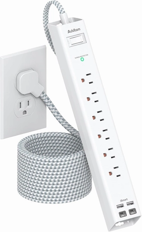 Extension Cord 10 ft - Long Power Strip Surge Protector, 6 AC Outlet 4 USB (2 USB C), Flat Plug, Wall Mount, Multi Plug Outlet Extender Desk Charging Station for Home Office Dorm Room Essentials power cord,hi-fi power cable,AC power lead,