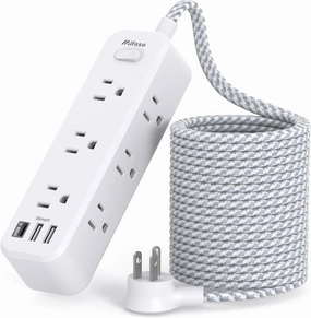 Extension Cord 15 ft, Surge Protector Power Strip, Long Extension Cord with 9 Outlets 3 USB Ports, Extension Cord with Multiple Outlets, USB Power Strip for Home, Office, Dorm Room Essentials, College power cord,hi-fi power cable,AC power lead,