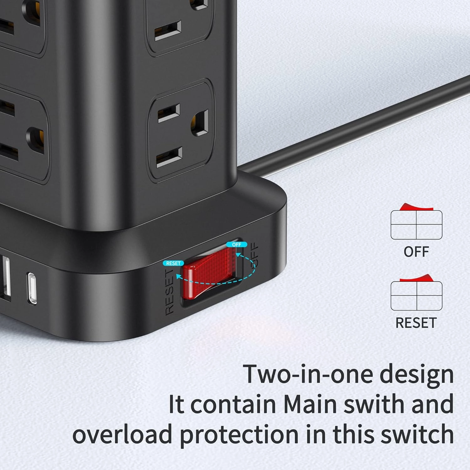 Extension Cord with Multiple Outlets, Surge Protector Power Strip Tower, 12 AC 4 USBSurge Protector Tower 6.5FT Overload Protection for Home Office
