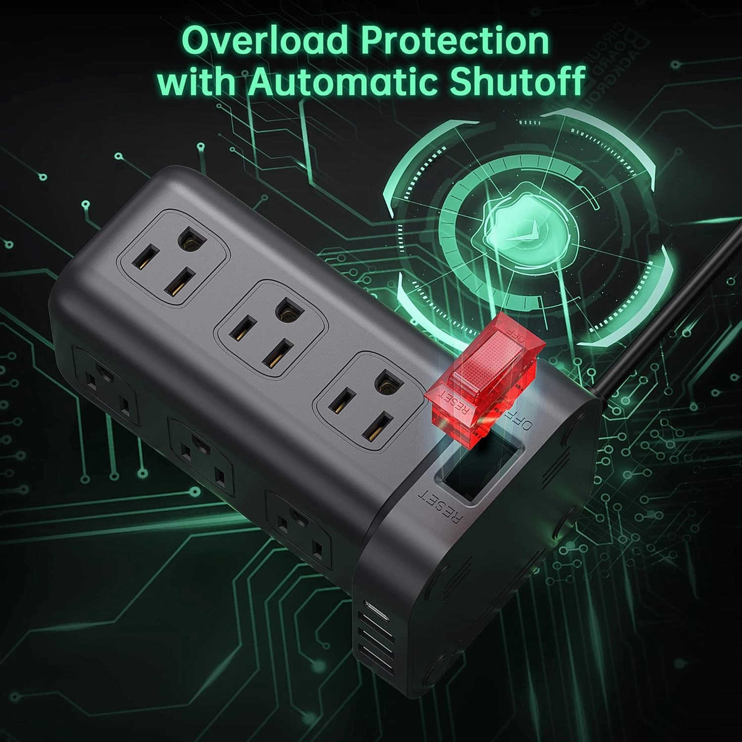 Extension Cord with Multiple Outlets, Surge Protector Power Strip Tower, 12 AC 4 USBSurge Protector Tower 6.5FT Overload Protection for Home Office