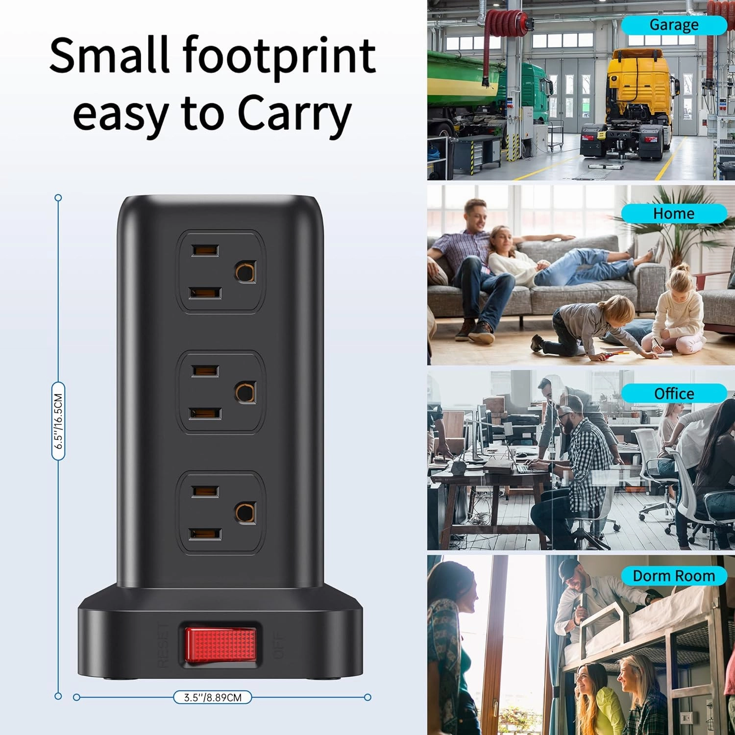 Extension Cord with Multiple Outlets, Surge Protector Power Strip Tower, 12 AC 4 USBSurge Protector Tower 6.5FT Overload Protection for Home Office