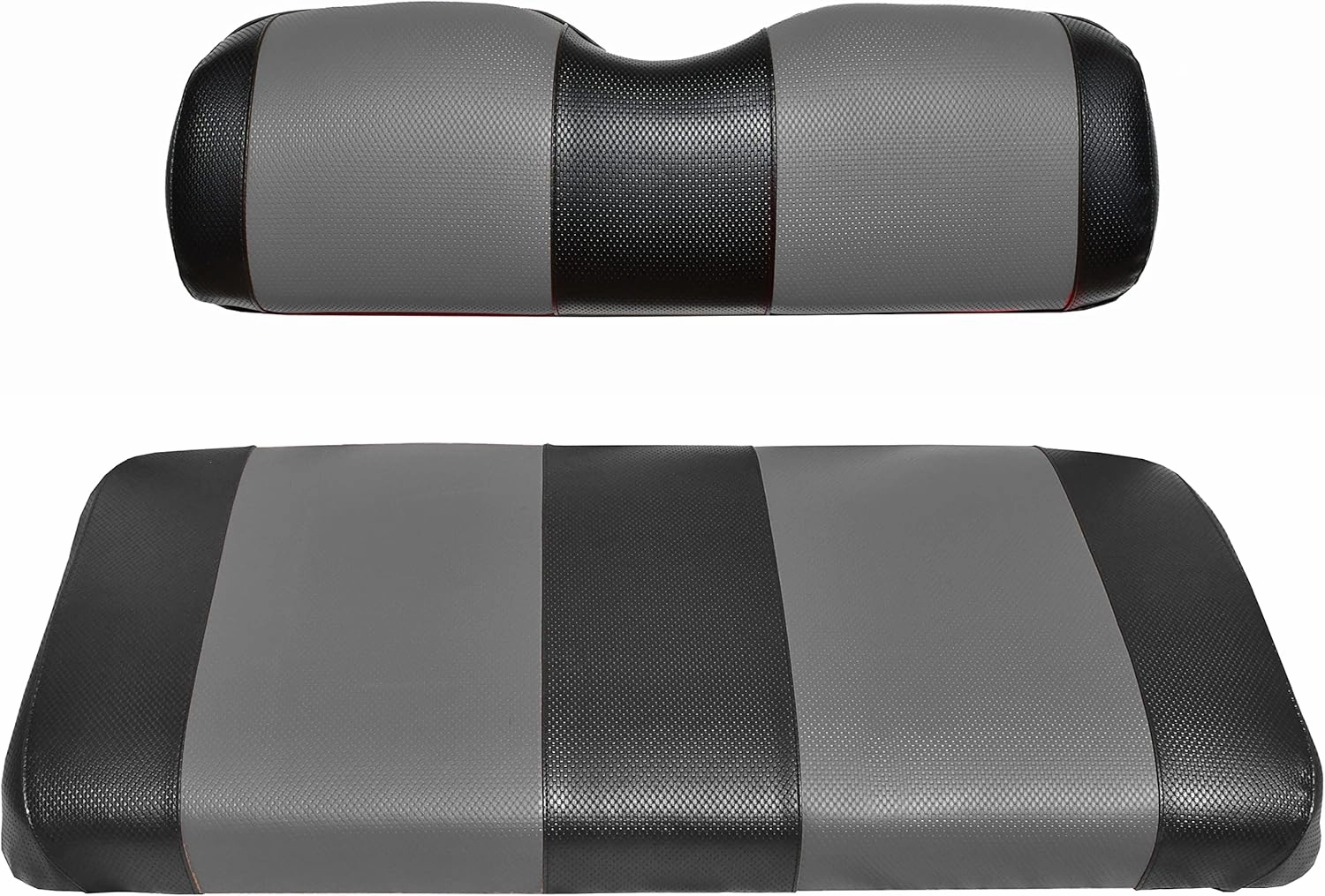 EZGO TXT Replacement Golf Cart Seat Cover Staple On Installation - 2 Piece - Premium Marine Vinyl - 5 Panel Stitching - Two-Tone (Black & Charcoal) vinyl accessories,turntable parts,record player tools,