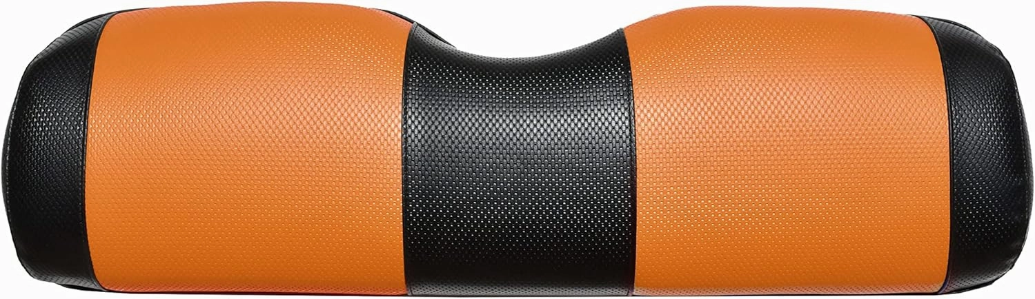 EZGO TXT Replacement Golf Cart Seat Cover Staple On Installation - 2 Piece - Premium Marine Vinyl - 5 Panel Stitching - Two-Tone (Black & Orange)