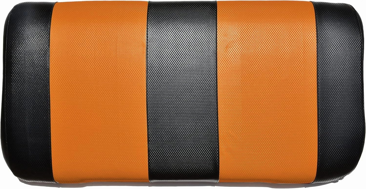 EZGO TXT Replacement Golf Cart Seat Cover Staple On Installation - 2 Piece - Premium Marine Vinyl - 5 Panel Stitching - Two-Tone (Black & Orange)