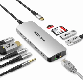 EZQuest USB-C Hub Docking Station 10 in 1 with 4K HDMI 60Hz, 1 GBS Ethernet, 2 USB C Gen 2 10Gbs, 1 PD 3.0, 2 USB-A 3.0, Audio Ports, SD/Micro SD, Compatible with USB Type C/Thunderbolt Computers smart audio hub,voice control speaker,Alexa compatible audio