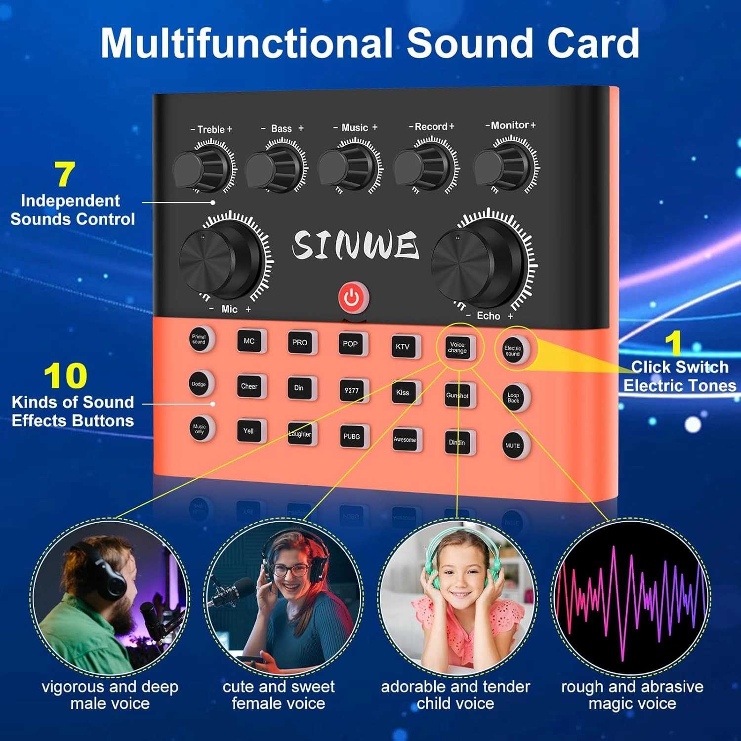 F993 All-in-One Podcast Equipment BundleBM-800 Recording Studio Package with Voice Changer, Live Sound Card - Audio Interface for Vlog/Live Streaming/Singing/YouTube/Gaming(Orange)