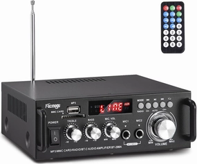 Facmogu 298A Max 300Wx2 Wireless Bluetooth 5.0 Stereo Audio Amplifier, RMS 40Wx2 Power Amp 2 Channel Stereo Receiver for Home Theater Speakers, Bass & Treble Control, USB/SD/RCA/MIC/FM in, Remote power amplifier,stereo amp,hi-fi power amp,