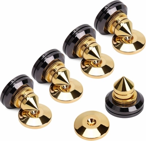 Facmogu 4PCS Golden Speaker Isolation Spikes with Plated Speaker Spikes Pads Mat, Speaker Spikes & Speaker Spike Pad Kit with Double-Sided Adhesive for Subwoofer CD DVD Player Audio Amplifier Recorder isolation pads,speaker feet,vibration dampeners,