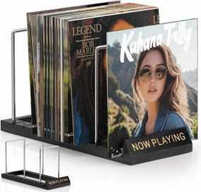 Facmogu 50 LPs Vinyl Record Storage Holder, Adjustable Vinyl Record Storage Stand with Built-in Now Playing Display, Wooden Vinyl Record Holder Rack for Albums CD Organizer Records Display - Black vinyl storage,record holder,LP organizer,