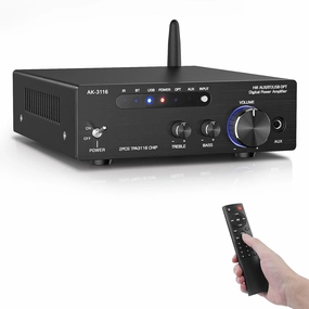 Facmogu AK-3116 HiFi Digital Amplifier, Bluetooth 5.3 200W Dual TPA3116 2 Channel 2x100W Class D Stereo Receiver w/RCA, USB, Optical, FM, Mini Amp Audio System for Home, Outdoor, w/ 24V Power Supply integrated amplifier,stereo receiver,hi-fi amp combo,